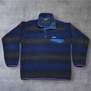 Patagonia Synchilla Snap T Fleece Pullover Sweater Blue Gem Stripe Mens Medium